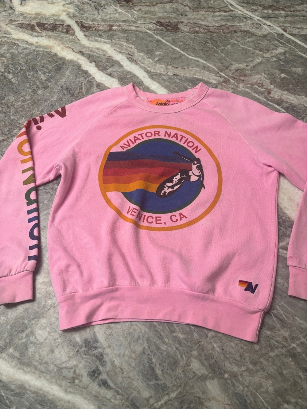 Aviator Nation Pink Crewneck with Retro Venice Graphic